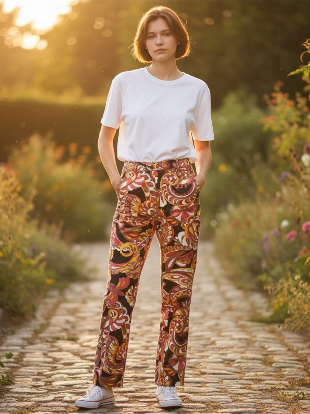 C by One // Colorful Paisley Print Pants with Pockets